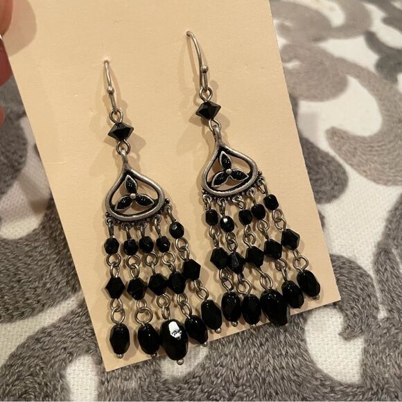 Black beaded‎ chandelier drop dangling hook earrings unbranded boho vibe - Picture 5 of 5